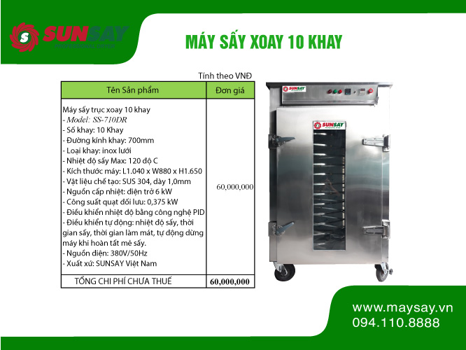 Máy sấy xoay 10 khay